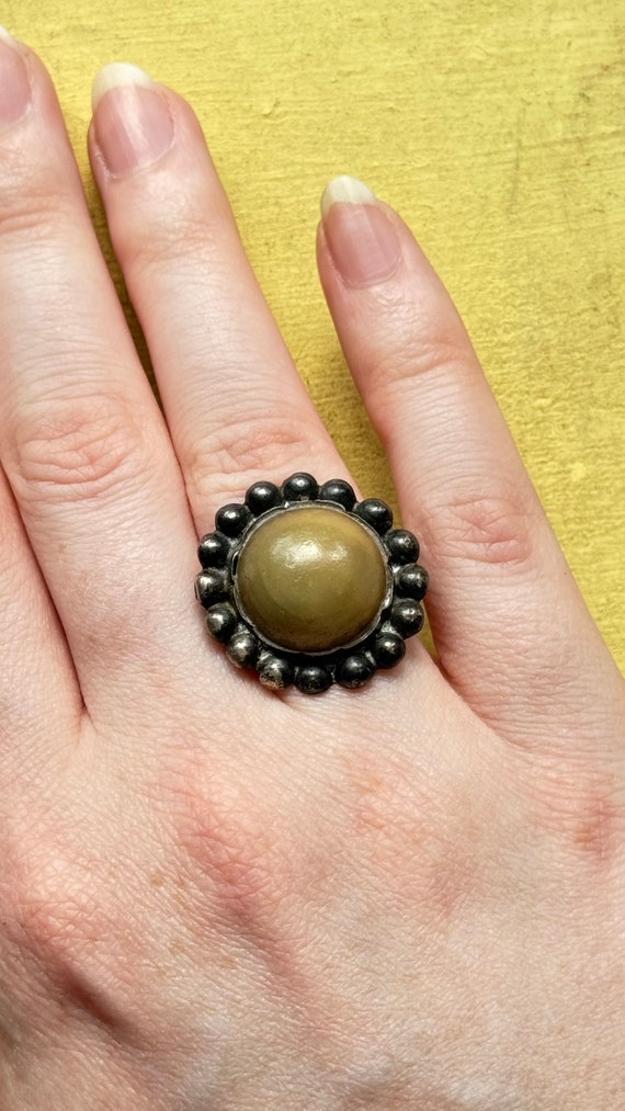 Vintage 1960s Southwestern Sterling Silver Cocktail Ring 4.75