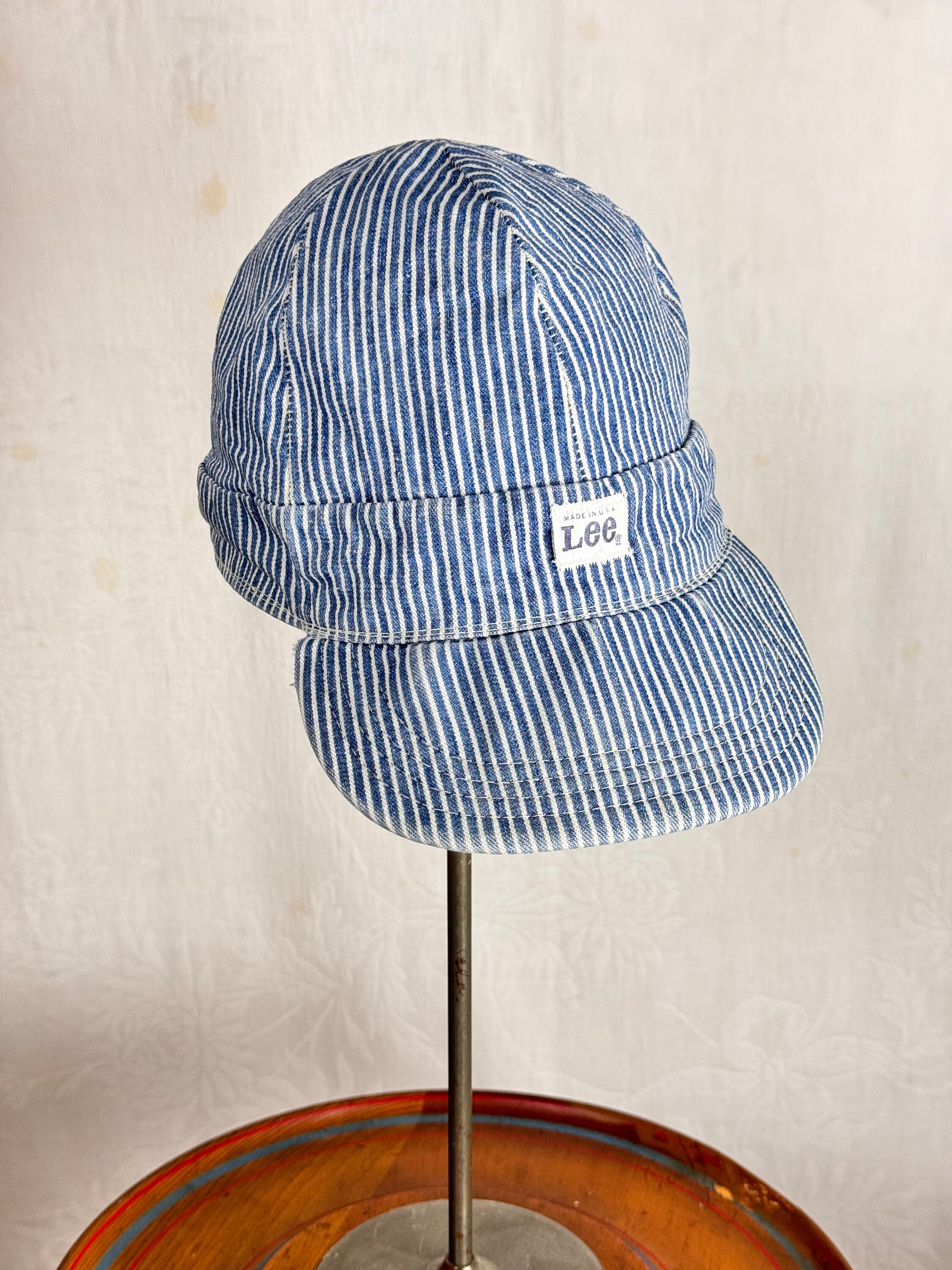 60,S Lee vintage cap リーヴィンテージキャップ ベルベルジン Vintage 1960s 70s Lee Railroad Stripe Denim Welders Cap