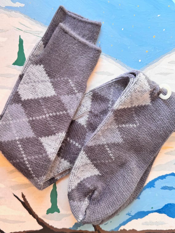 Vintage 1980s Argyle Knee High Socks made in USA | gray