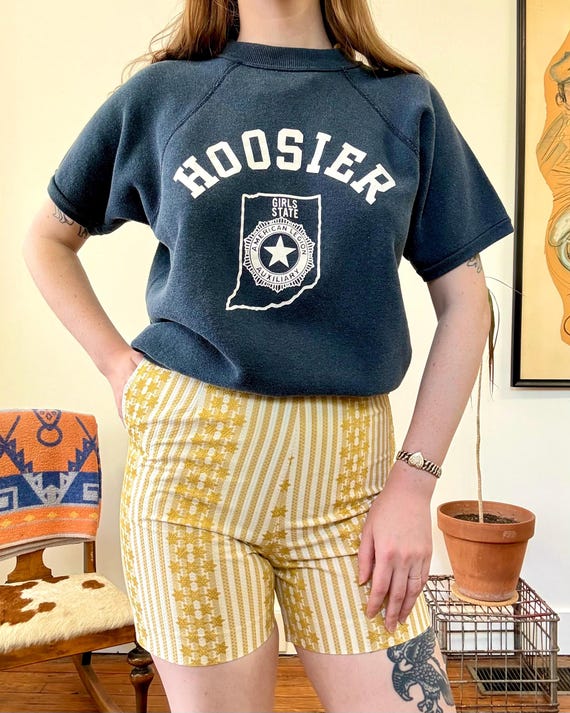 Vintage 1960s Hoosier Girls State Indiana Short Sleeve Raglan Sweatshirt