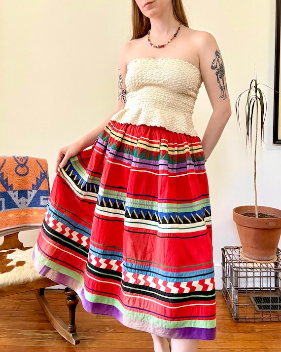 Vintage 1940s Seminole Patchwork Souvenir Skirt | xsmall small