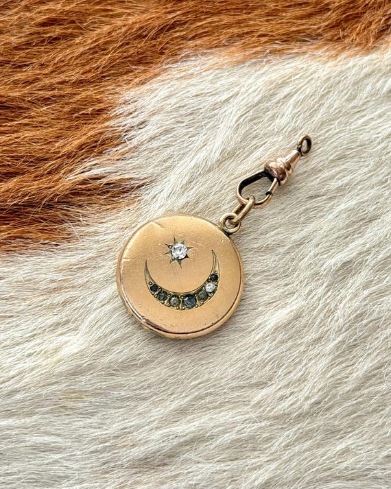 Antique Victorian Gold Filled Crescent Moon Locket Pendant