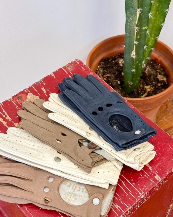 Vintage 1960s Womens Driving gloves Leather and Moleskin | select one