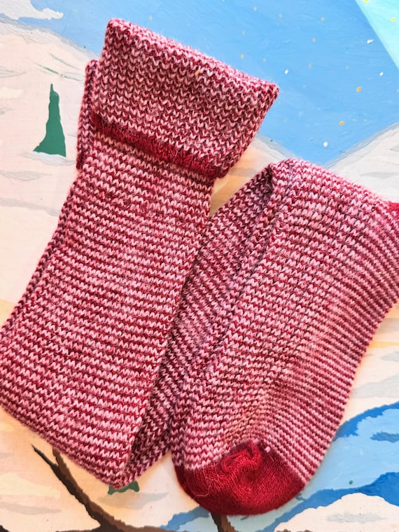 Vintage 1980s Chunky Stripe Knee High Socks made in USA | maroon