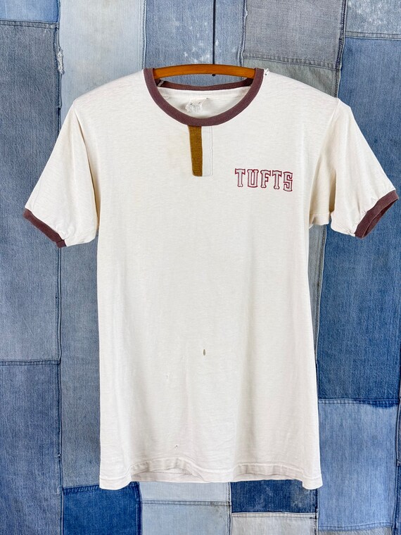 1971 College Style Ringer Tee Shirt Unisex Large White/Black