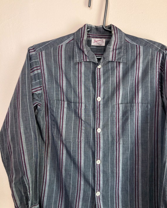 1950s 60s Cutaway Collar Striped Oxford Shirt