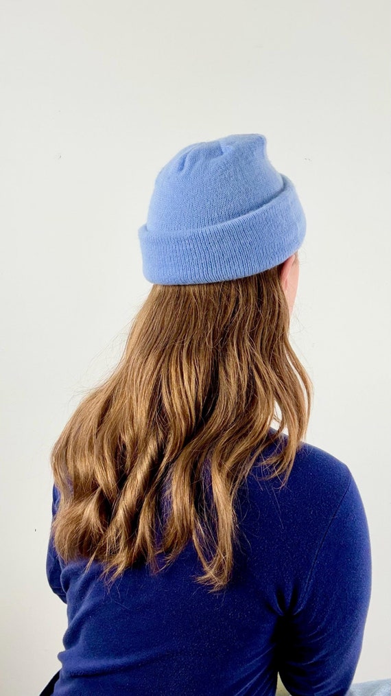Vintage 1970s Solid Knit Cap made in USA | periwinkle blue