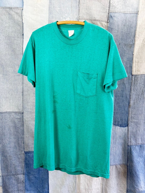 Vintage 1980s 90s Blank Distressed Paper Thin Pocket Tee T Shirt