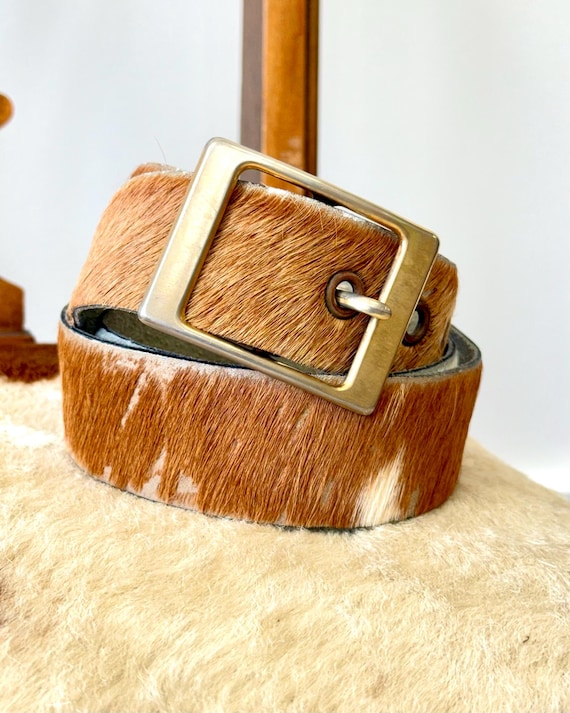 Vintage 1970s Cowhide Distressed Leather Belt | 36 38