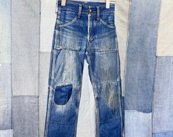 Vintage 1950s Childrens Patchwork Denim Jeans 7 8