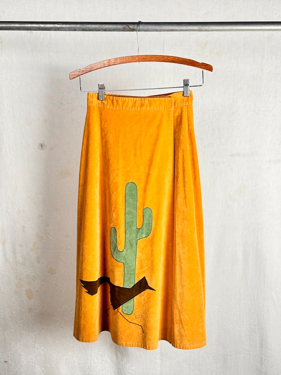 XXSMALL Vintage 1970s Cactus Appliqué Faux Suede Wrap Skirt