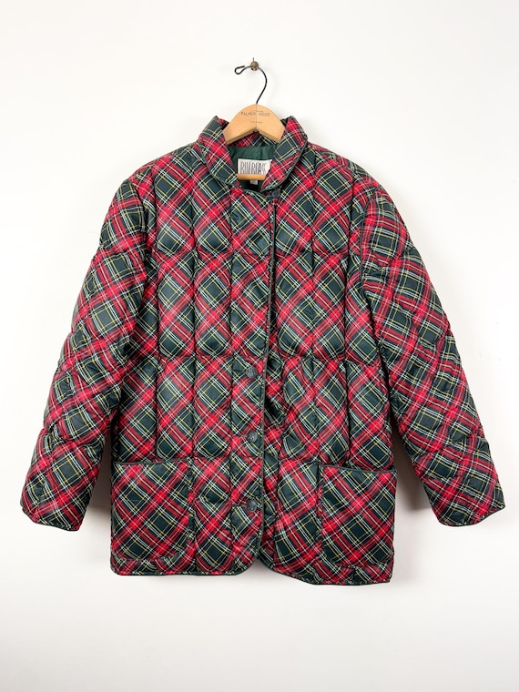 Vintage 1980s Plaid Down Puffer Jacket Bill Blass | medium