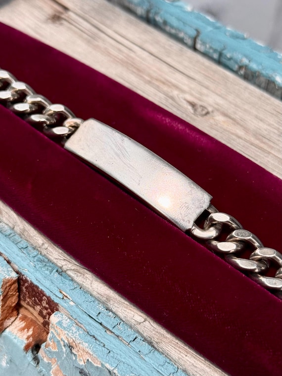 Vintage Sterling Silver Blank ID Sterling Midcentury Elco Cuban Link Chain Bracelet | small