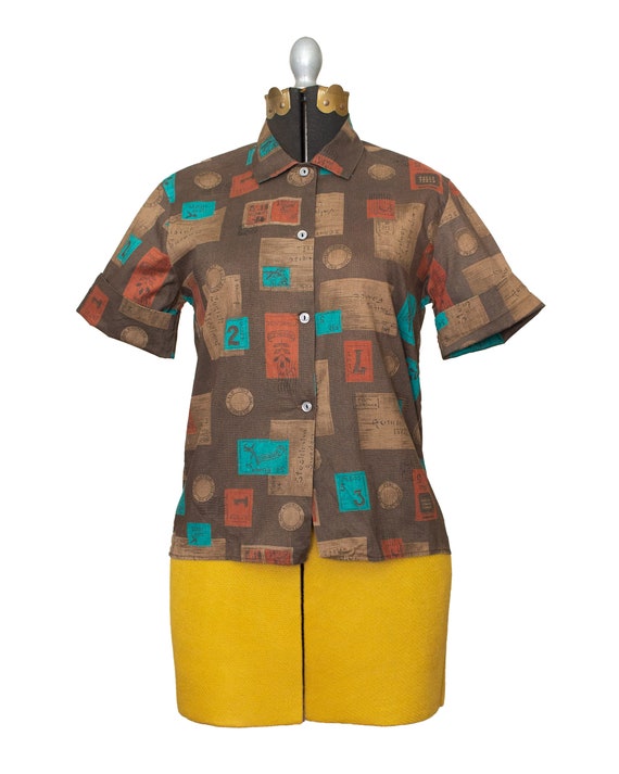 Ephemera - 1950s Novelty Print Cotton Blouse | sma