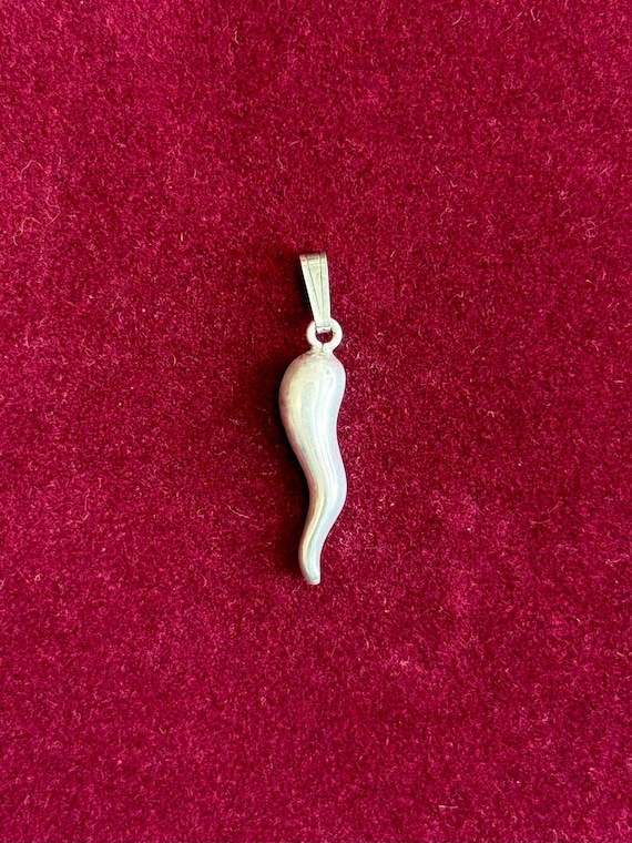 Vintage Puffy Italian Horn Sterling Silver Charm Pendant