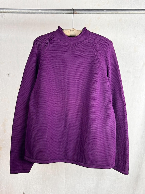 Vintage 1980s J Crew Roll Neck Purple Cotton Knit Sweater mens xlarge