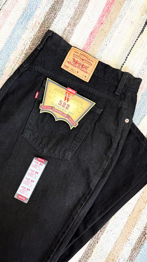 Vintage NOS 1990s Womens Plus Levi’s 522 Tapered High Rise Black Denim Jeans USA 24 / 44” waist