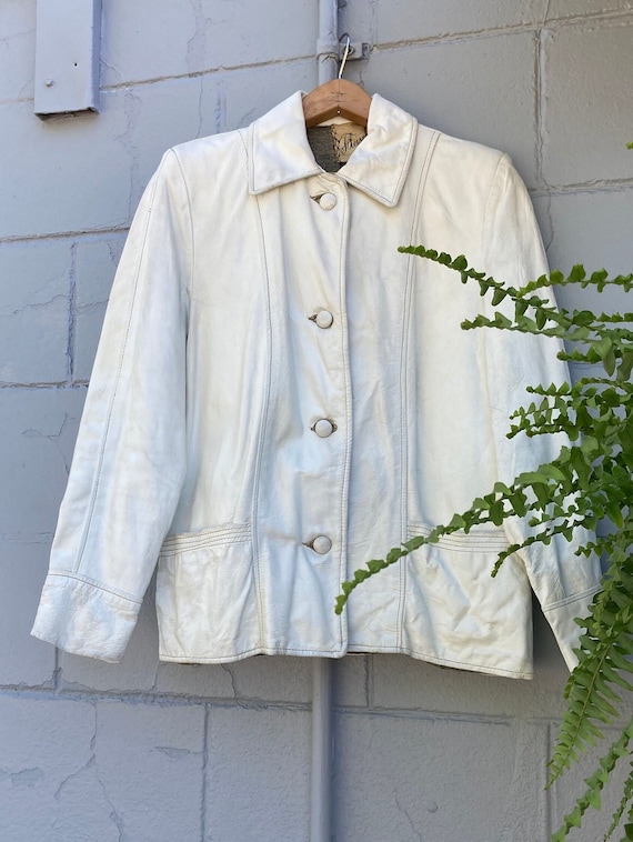 Vintage 1950s 60s White Leather Jacket