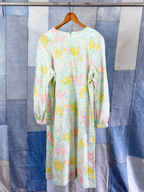 1960s Floral Chiffon Long Sleeve Shift Dress - image 4