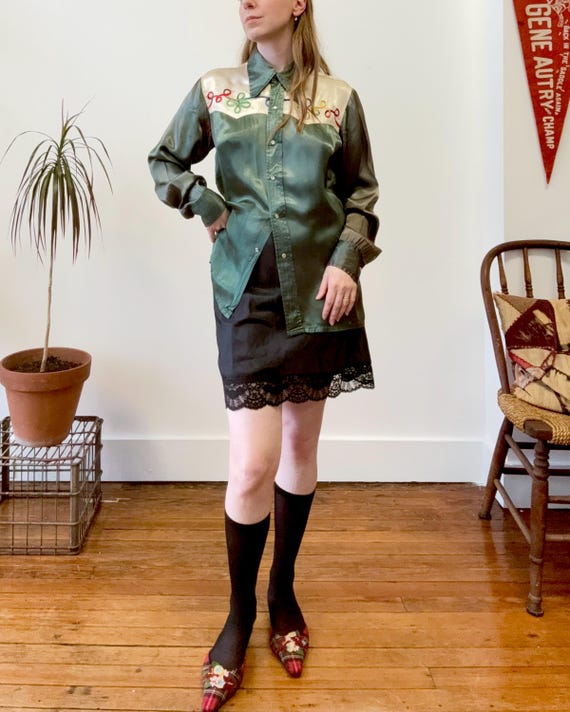 Vintage Rosette Black Lace Mini Slip Skirt | small