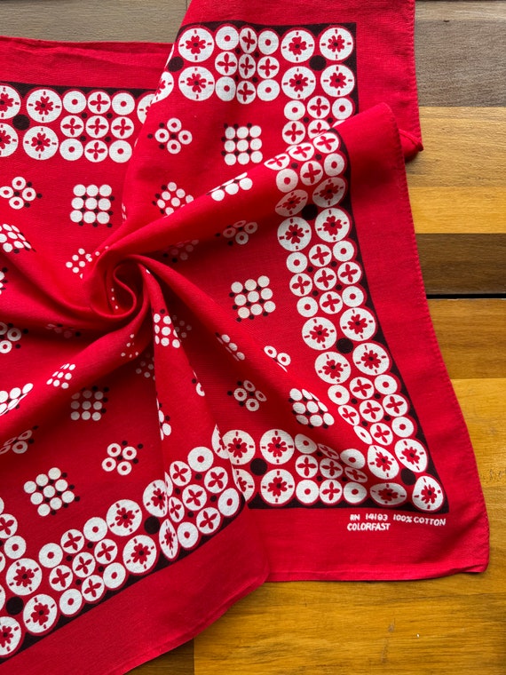 Vintage 1960s Red Floral Dots Colorfast Bandana