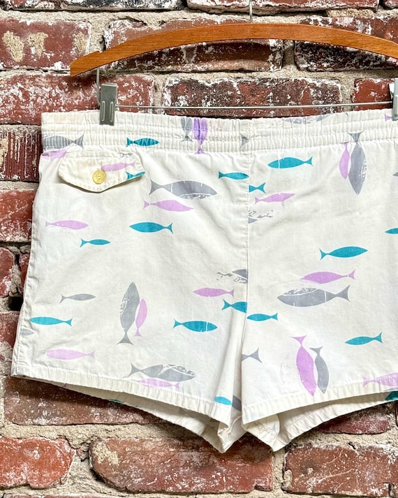 Vintage 1950s Catalina Midcentury Print Fish Swim Trunk Shorts | mens 34