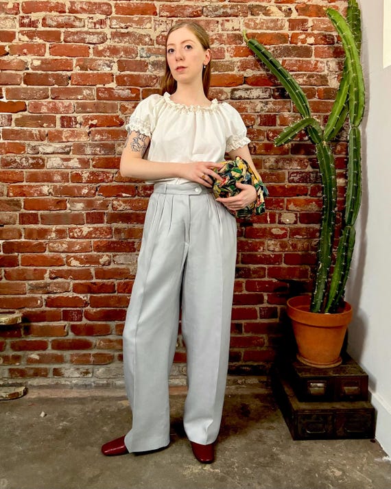 Vintage 1980s Rayon Linen Trouser Wide Leg Pants Liz Claiborne | medium