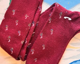 Vintage 1980s Calico Floral Knee High Socks made in USA | maroon
