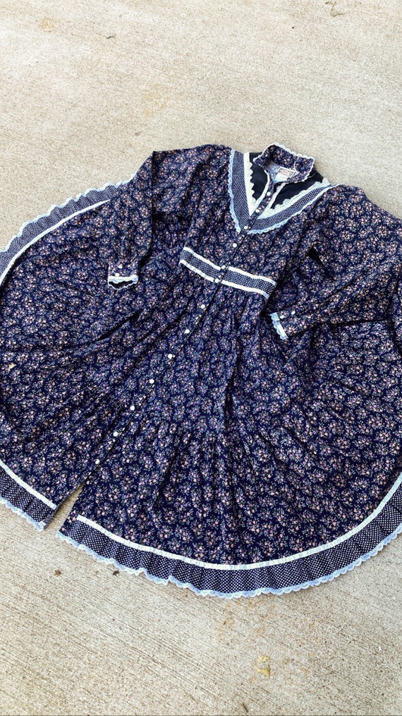 1970s Gunne Sax Blue Floral Prairie Dress