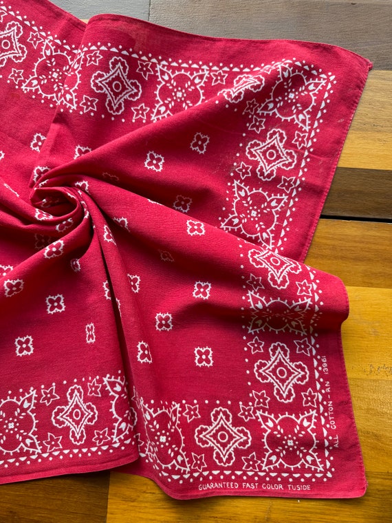 Vintage 1950s 60s Tuside Red Floral Kaleidoscope Bandana