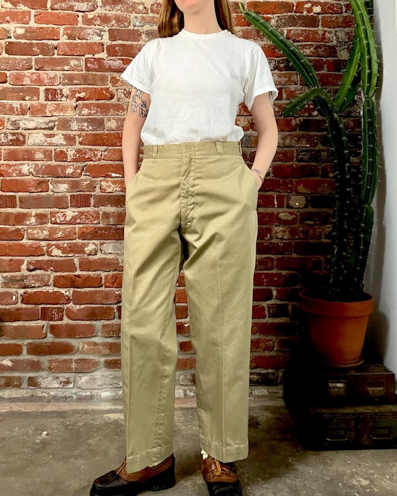 Vintage 1960s Dickies Twill Chino US Military Khaki Trousers | 31 32 waist