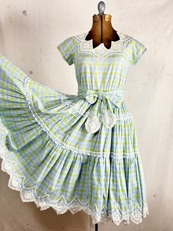 Vintage 1950s Western Ric Rac Patio Swing Dress