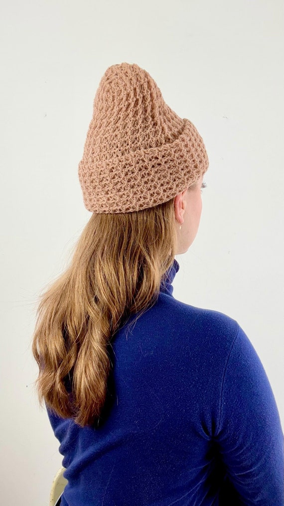 Vintage 1970s Waffle Knit Cap made in USA | latte beige