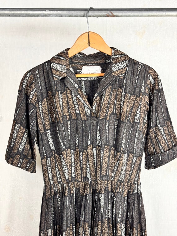 Vintage 1950s Abstract Camo Fit n Flare Dress Parade