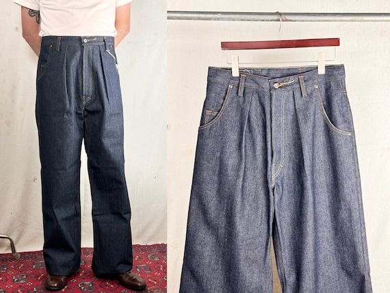Handmade Rigid Denim Pleated Ultra High Rise Wide Leg Trouser by Havens Denim Jeans