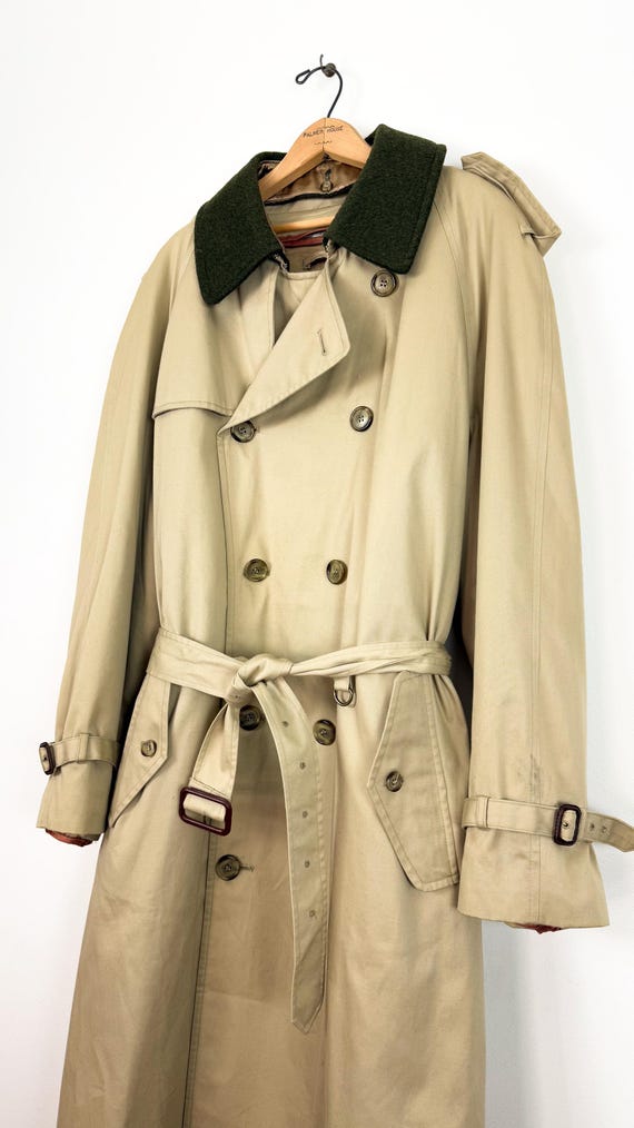 Vintage 1990s Lands End Classic Trench Coat with Insulated Liner & Wool Collar | mens 46