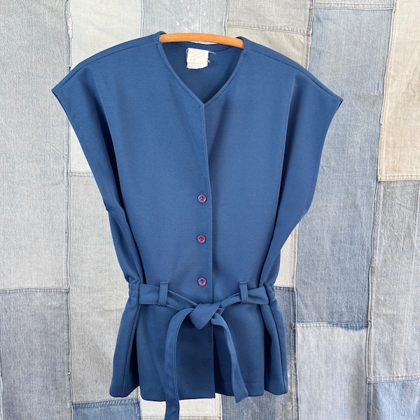 Vintage 1970s Polyester Belted Vest Top Blouse