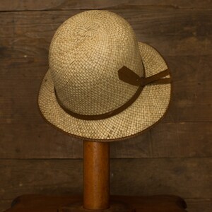 Straw Cloche / 20s 30s Hat / Vintage Straw Hat / Antique Headwear / Brown Trim immagine 3