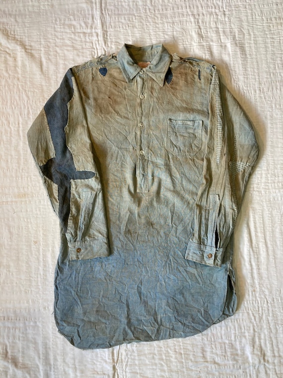 Antique 1920s Big Brother Chin Strap Chambray Shirt