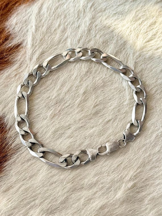 Vintage Italian Figaro Heavy Chain Link Sterling Silver Bracelet 9.25”