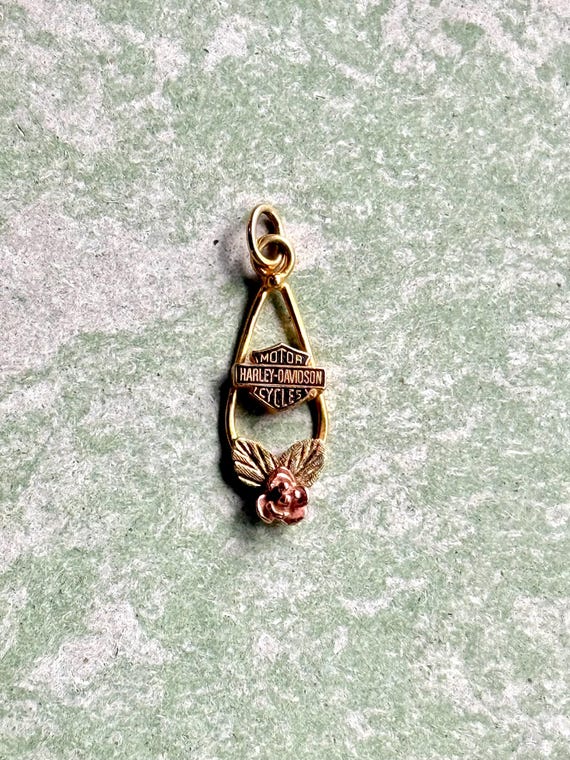 Vintage 10k Gold Harley Davidson Drop Rose Pendant