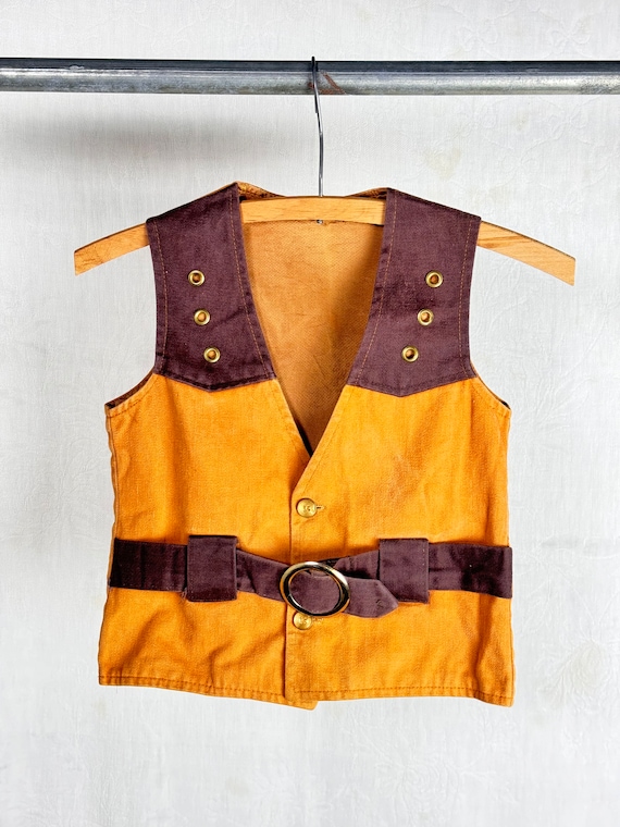 Vintage 1960s Childrens Mod Brushed Denim Belted Vest