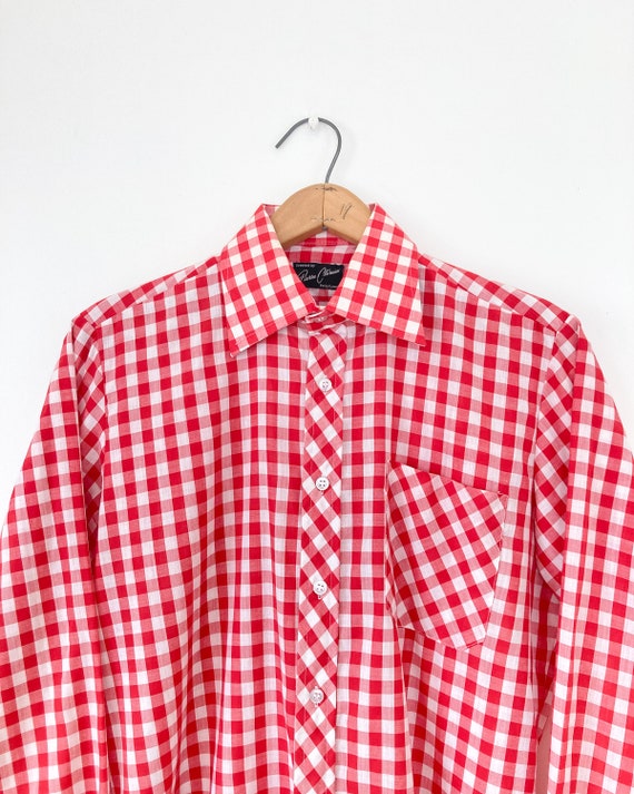 Pierre Clereau Shirt | 60s Red Gingham Shirt | 70… - image 5