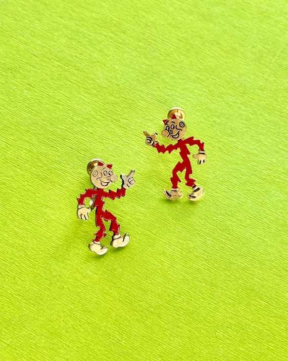 Vintage Reddy Kilowatt Novelty Advertising Screwback Earrings Costume Jewelry
