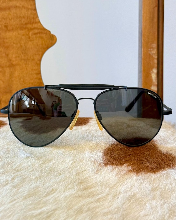 Vintage Randolph Pilot Aviator Sunglasses Matte Black Wire Frame 140 mm