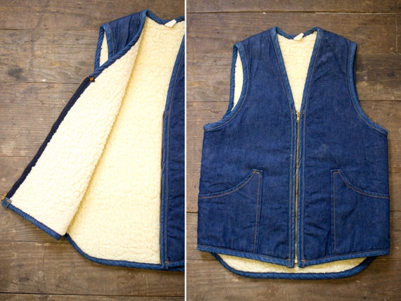 Sherpa Jean Vest | 60s Denim Vest | Zipper Hunting