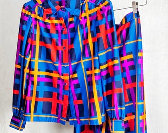 Vintage 1970s Palazzo Pant Polyester Shirt 2 Piece Set
