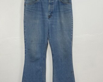 1970s Bell Bottoms Flare Leg Plain Pockets Denim Jeans