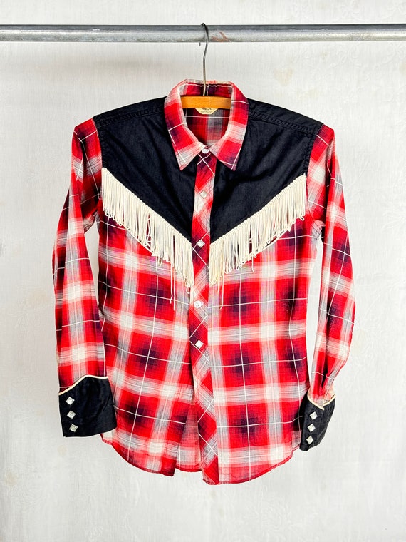 Vintage 1950s Childrens Fringe Pearl Snap Western Shirt Tex Son