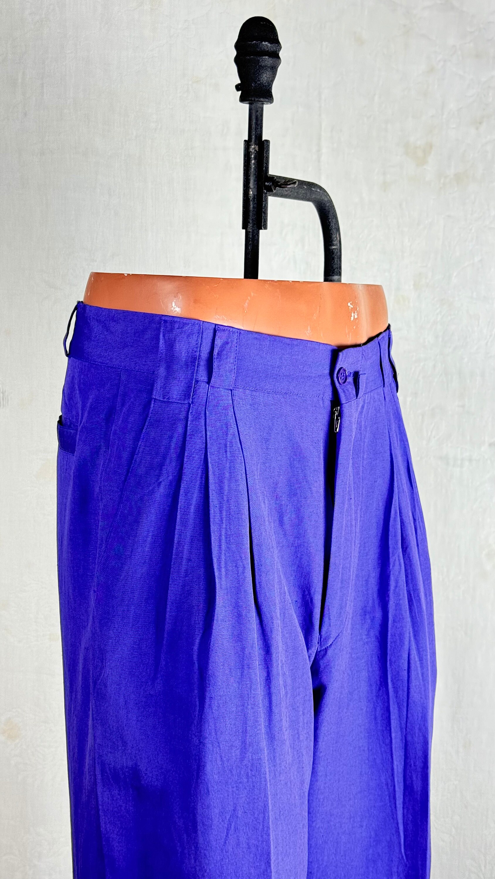 Vintage 1980s 90s Versace Purple Linen Silk Mens Pleated
